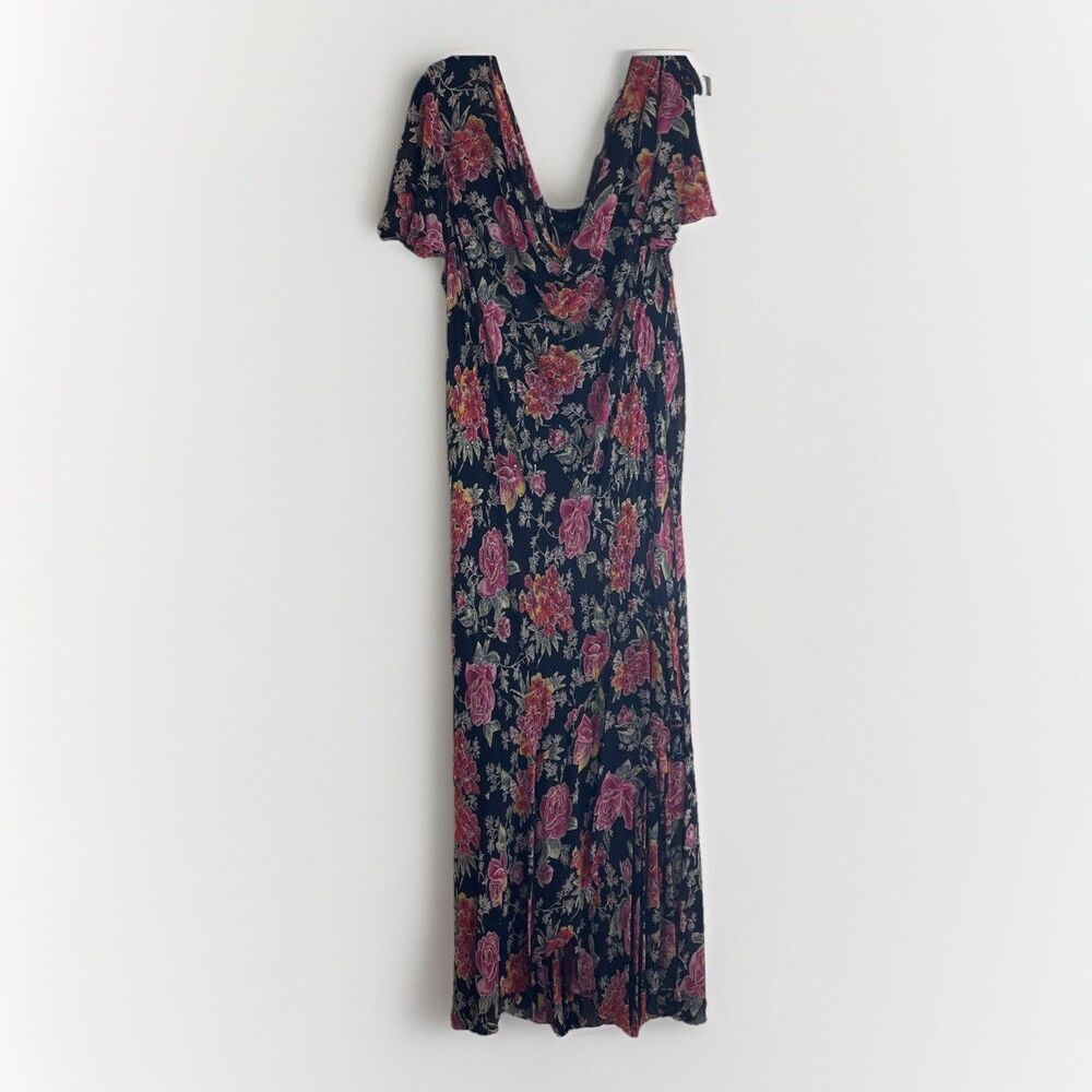 Vintage Womens Y2K Fairy Beaded Maxi Dress Sz 22 Formal Bias Chiffon Floral Cowl - Picture 2 of 9